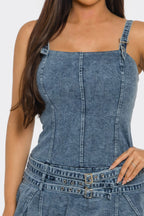 Denim mini dress with adjustable straps for casual outings