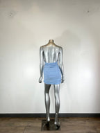 Women's light blue mini dress with built-in necklace for clubwear