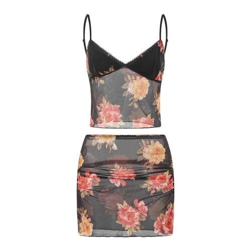 Women's floral mini skirt and matching top for summer outings