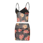 Women's floral mini skirt set, sheer fabric, perfect for summer outings