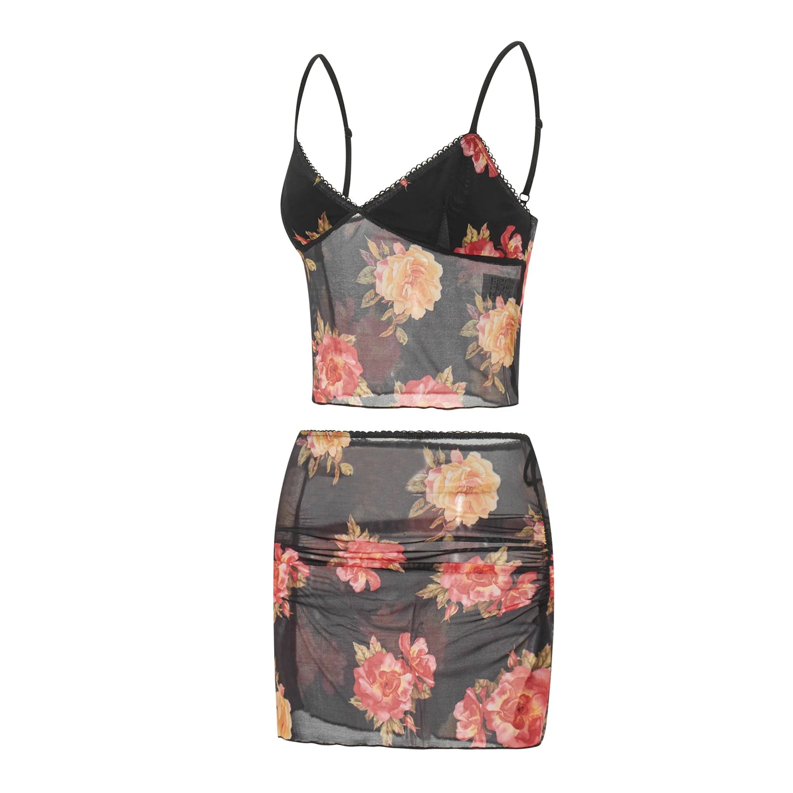 Women's floral mini skirt set, sheer fabric, perfect for summer outings