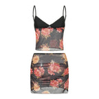 Women's sheer floral mini skirt set, perfect for summer outings