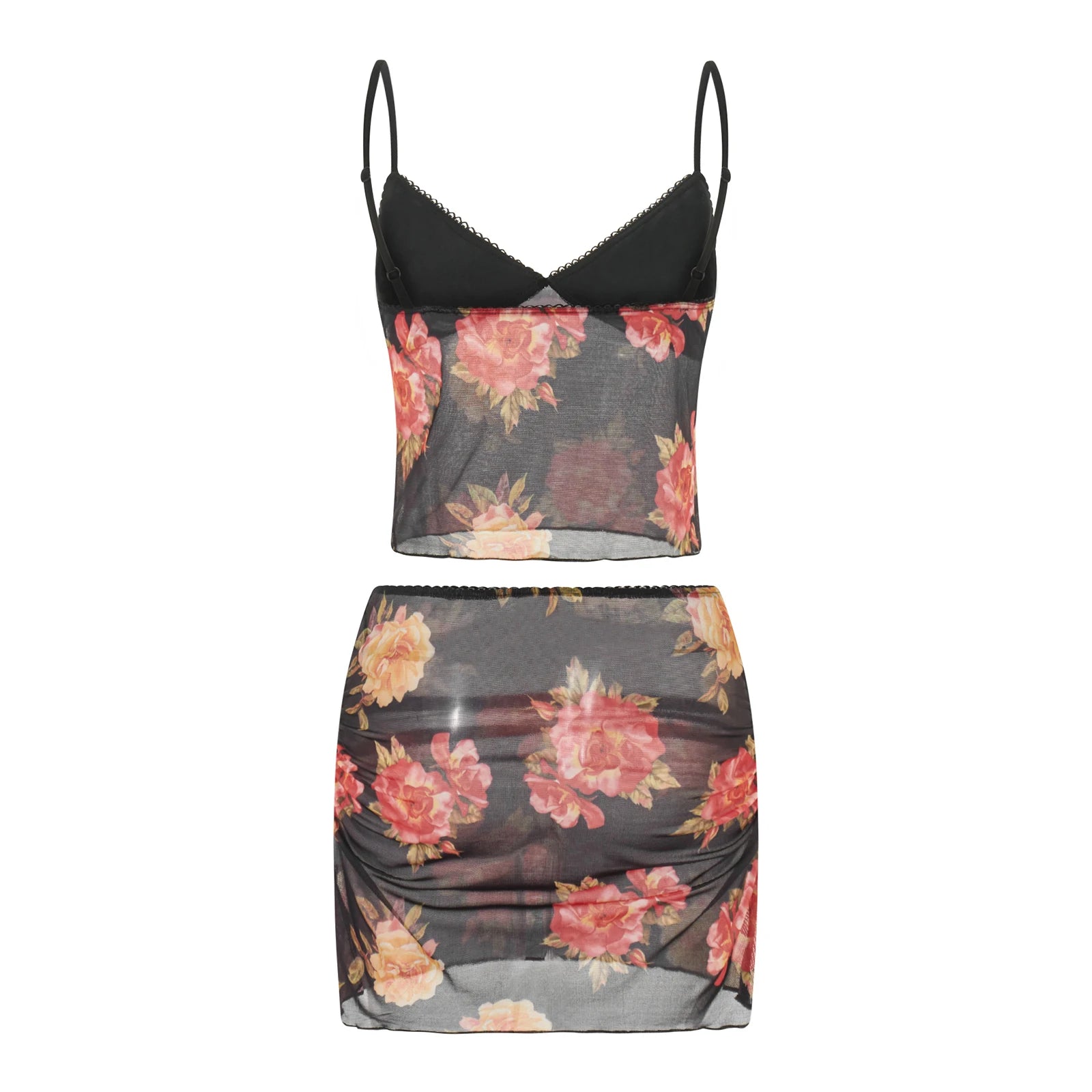 Women's sheer floral mini skirt set, perfect for summer outings