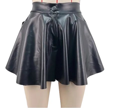 Black leather skirt on a mannequin with a white background