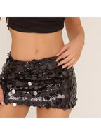 Black sequin mini skirt, trendy piece for stylish outings