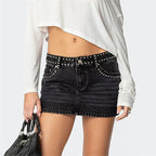 Black mini skirt denim with studded accents for trendy fashion