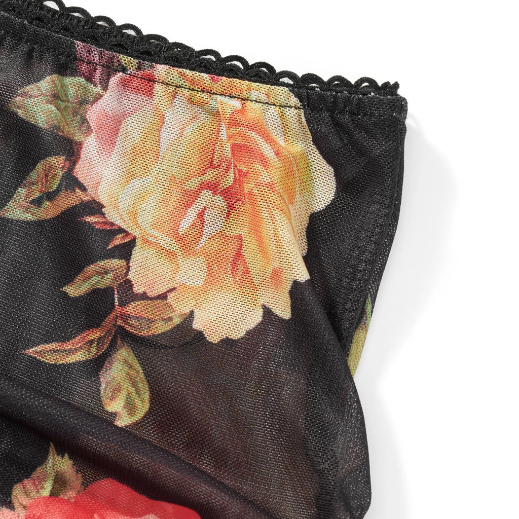 Women's floral print mini skirt, lightweight mesh for summer outings