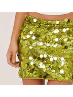 Green sequin mini skirt, perfect for parties and festive occasions