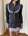 Gray mini skirt with lace trim, perfect for stylish outings