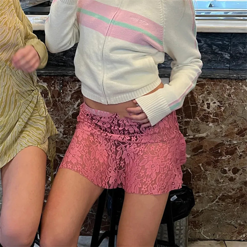 Women's pink mini skirt lace for casual summer outings