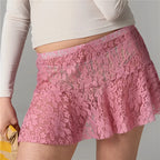 Women's pink mini skirt lace for summer beach outings