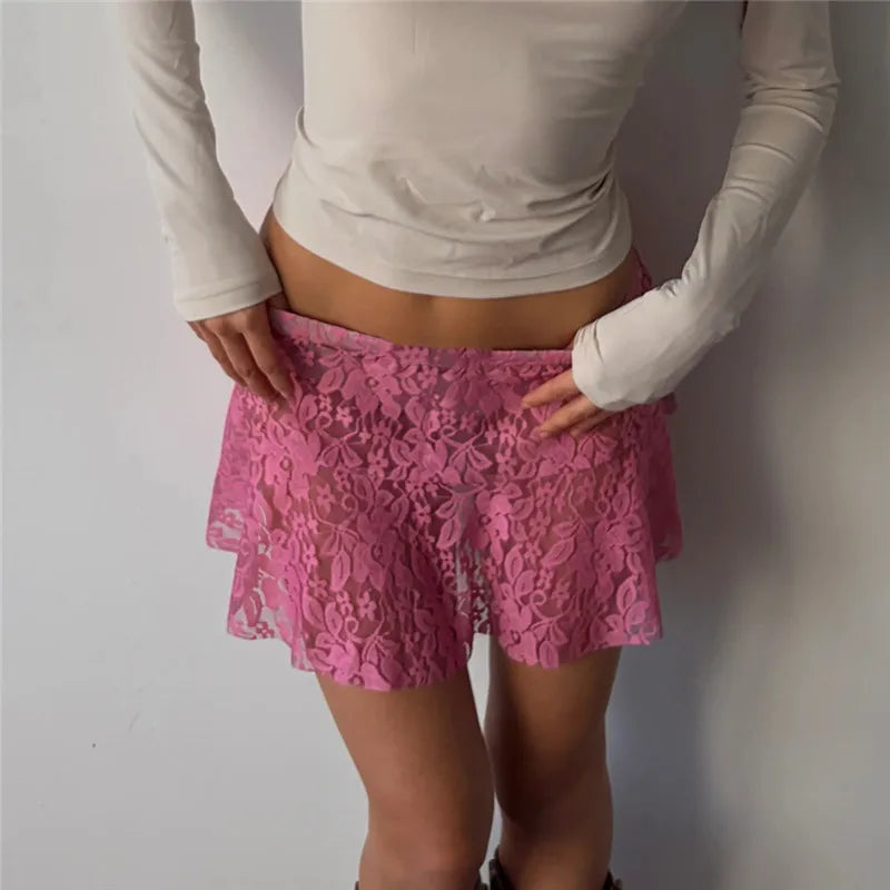 Women's pink lace mini skirt for summer beach wear