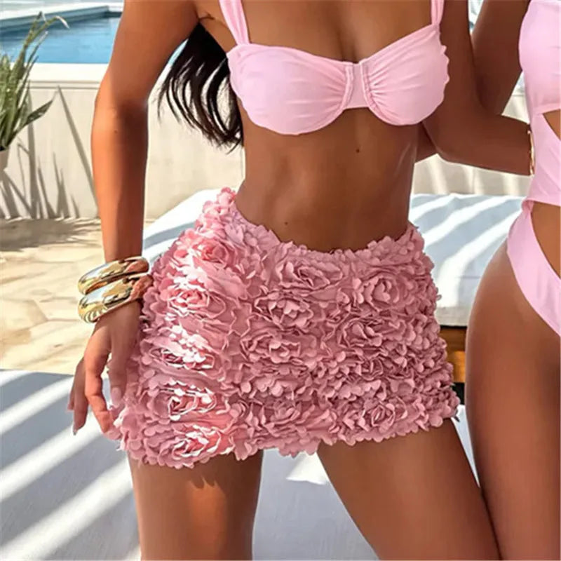Pink floral mini skirt, perfect for beach days or summer outings