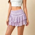 Women's lilac mini skirt with lace details for summer outings