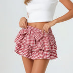 women's red gingham mini skirt, cotton, casual summer wear