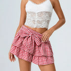 Women's red gingham mini skirt, perfect for summer outings