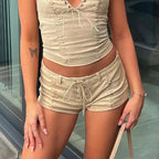 Beige mini skirt shorts in soft material for casual summer outings
