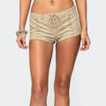 Women's beige mini skirt shorts with adjustable lace-up detail for casual wear