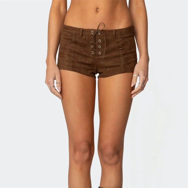 Women's brown mini skirt shorts, perfect for summer outings