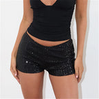 Women's sparkling black mini skirt shorts for stylish summer outings