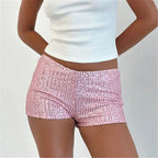 Women's pink mini skirt shorts with sequins for casual outings