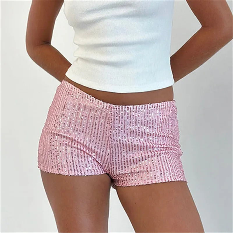 Women's pink mini skirt shorts with sequins for casual outings