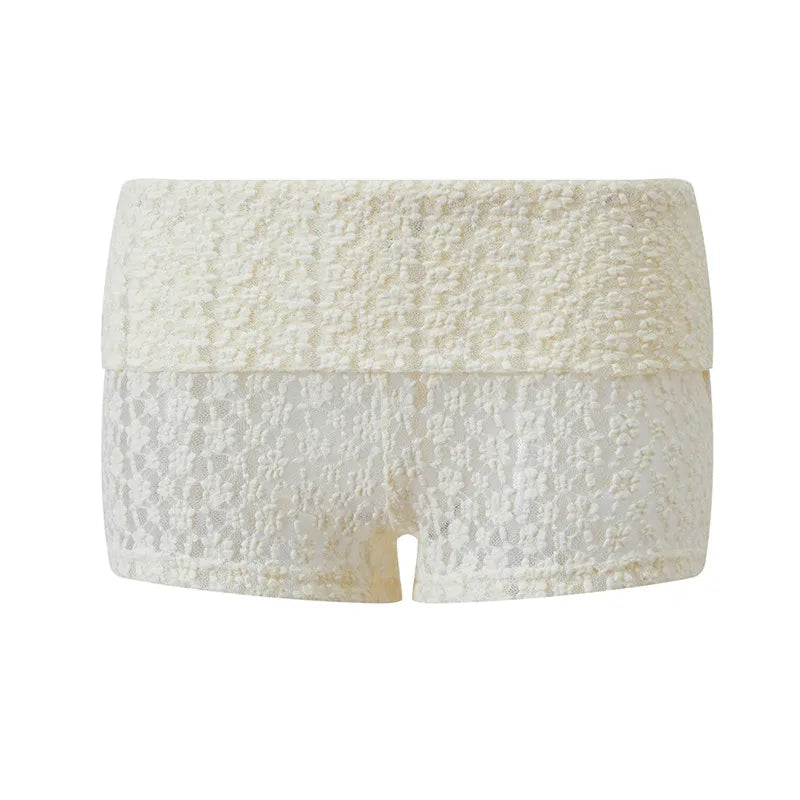 Women's white lace mini skirt shorts for beach outings