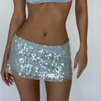 Women's silver sequin mini skirt, perfect for beach parties