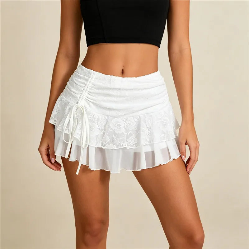 Women's white mini skirt, lightweight lace, perfect for summer outings