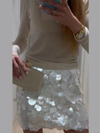 Women's sequined mini skirt, white, perfect for evening events