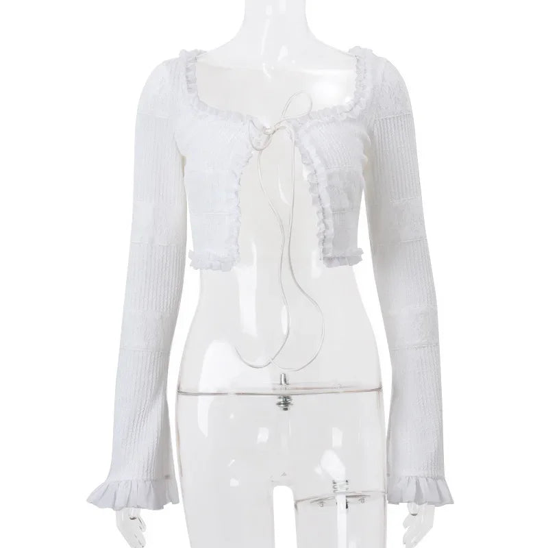 Women's white cropped sweater set, perfect for mini skirts and casual outings