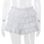Women's white ruffled mini skirt, perfect for summer outings