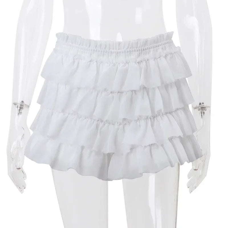 Women's white ruffled mini skirt, perfect for summer outings