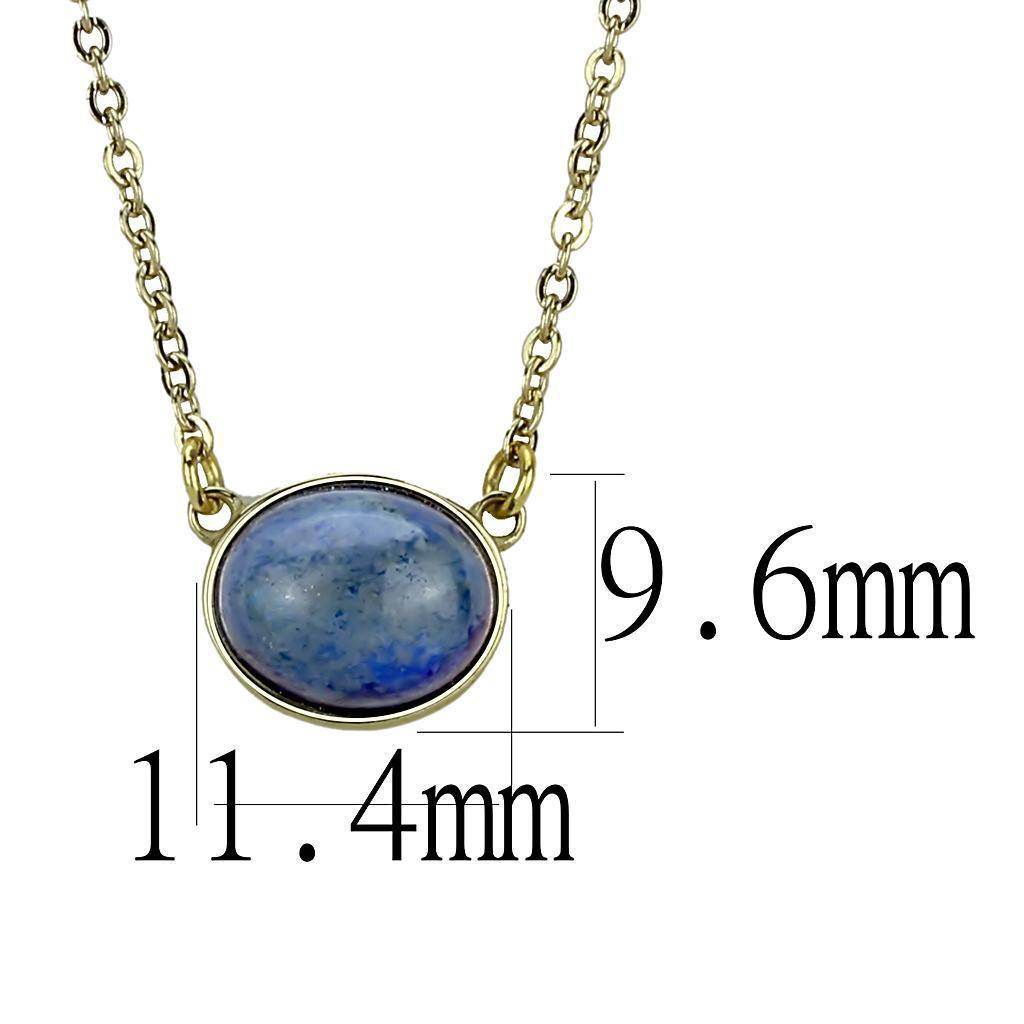 Minimalist gold chain pendant jewelry featuring a blue stone and adjustable length chain