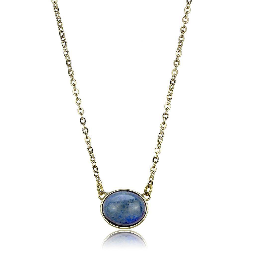 Minimalist gold chain pendant jewelry featuring a blue stone on a delicate chain