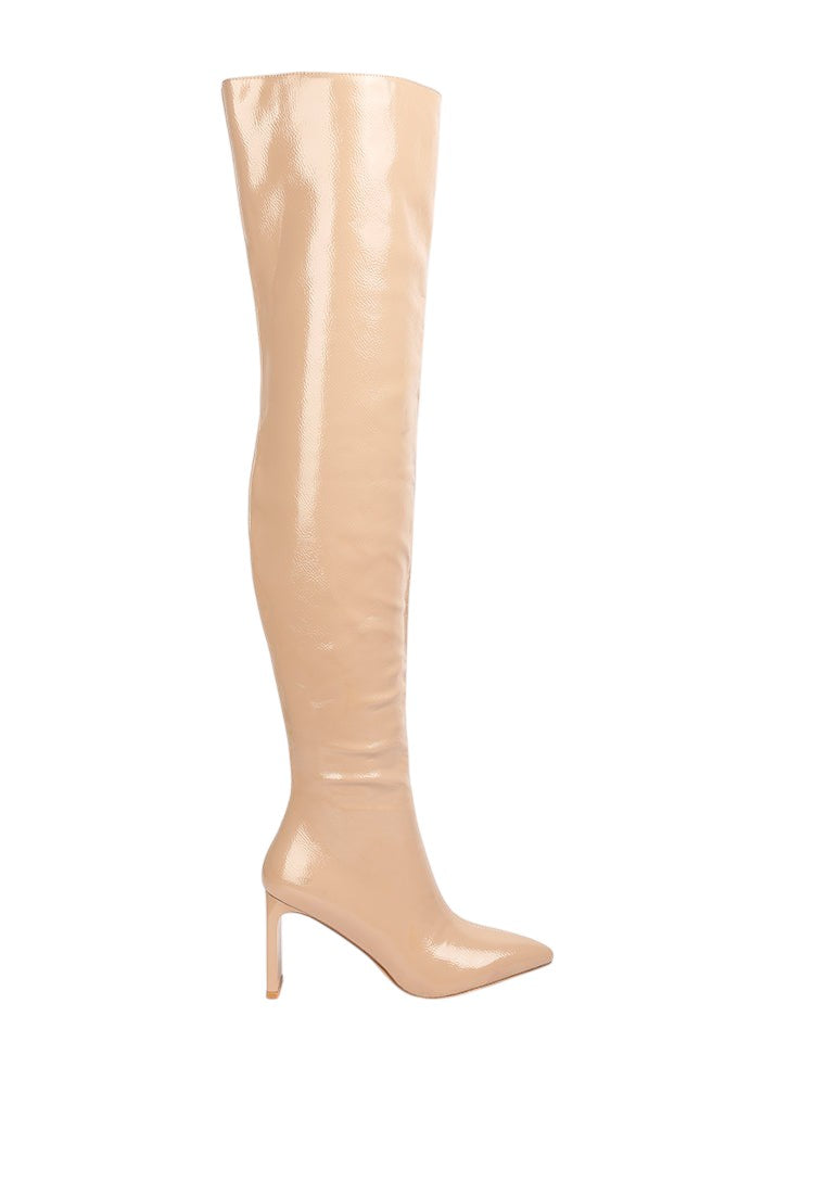 Minkles Patent Pu Long Slim Block Heeled Boots