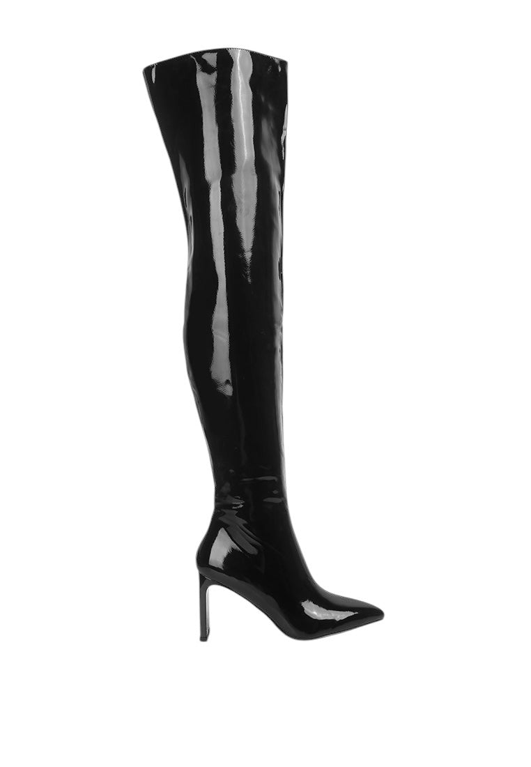 Minkles Patent Pu Long Slim Block Heeled Boots