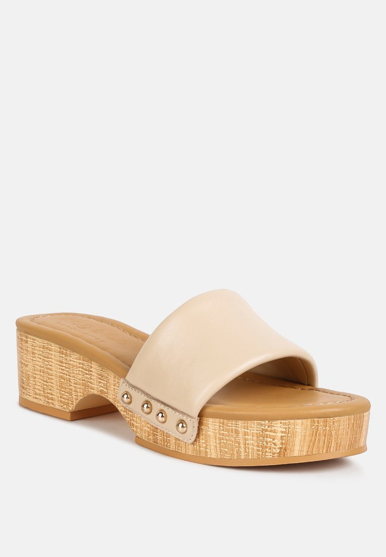 Sandales Minny en cuir à talons texturés, à enfiler