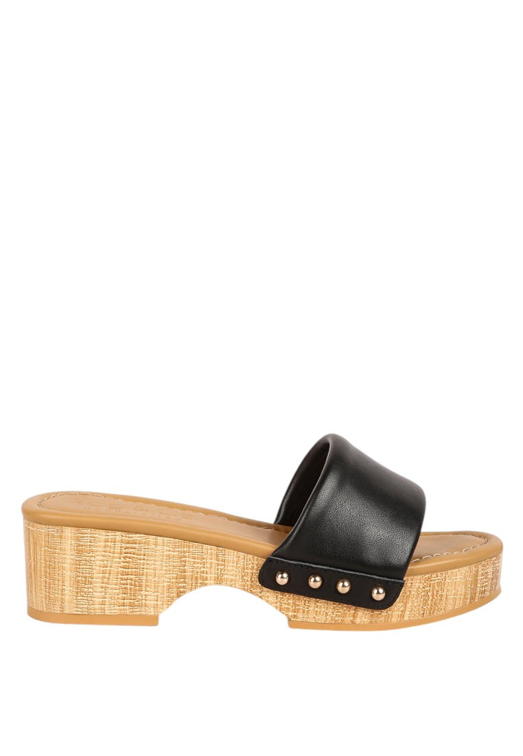 Minny Textured Heel Leather Slip On Sandals