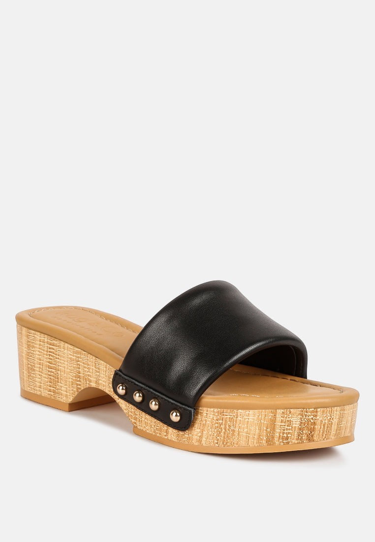 Sandales Minny en cuir à talons texturés, à enfiler