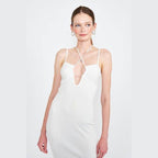 Emory Park white ribbed dress with a deep V-neck and crisscross straps, a stylish mint midi dress for women