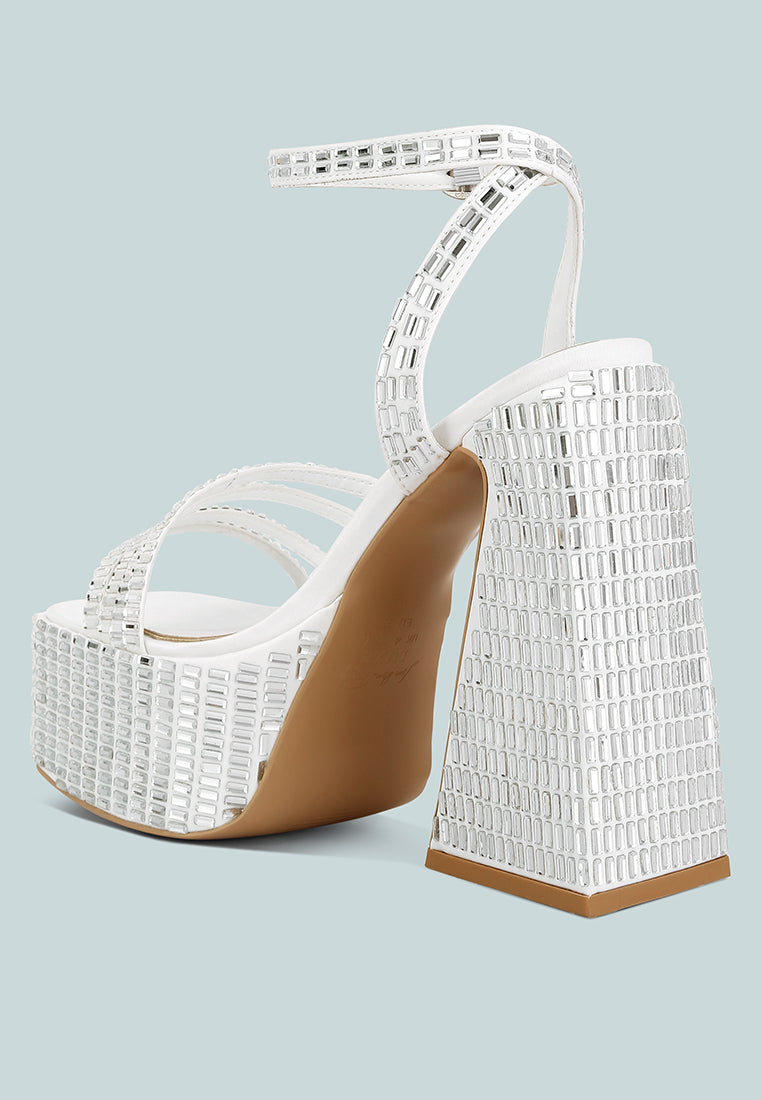 London Rag mirror embellished block heel sandals in white with a stylish design and chunky heel