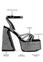 Rag Company mirror embellished flare heel sandals, chunky platform style
