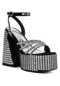 Women's black mirror embellished flare heel sandals for stylish occasions