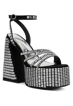 Women's black mirror embellished flare heel sandals for stylish occasions