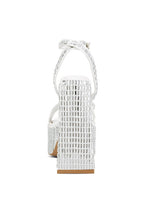 White mirror embellished flare heel sandals for stylish women