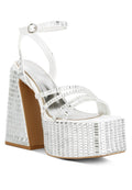 Women's mirror embellished flare heel sandals in white, perfect for parties