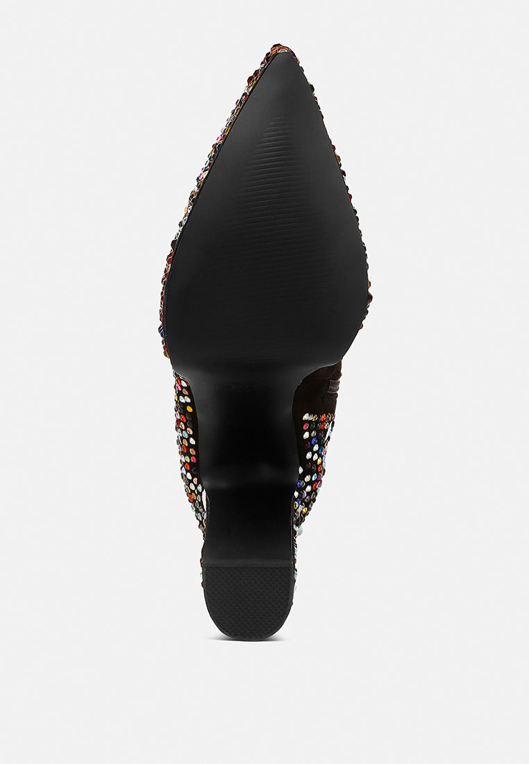 London Rag International mirror embellished platform boots with colorful decorative details on the upper sole