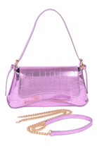 Stylish mirror finish evening bag for women in purple with a gold chain strap and sleek design
