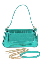 Teal mirror finish evening bag for women with adjustable chain and shoulder straps